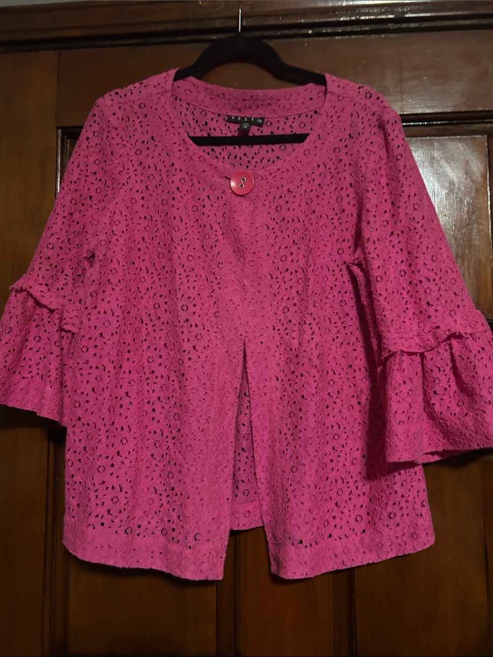 Vestal Hot Pink Lace Bell-Sleeve Tunic Top